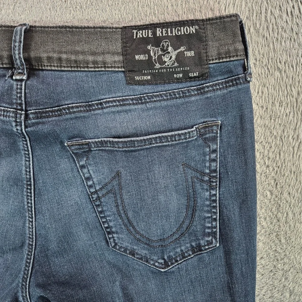 True Religion Rocco Relaxed Skinny Moto Jeans Blue Black 36x33